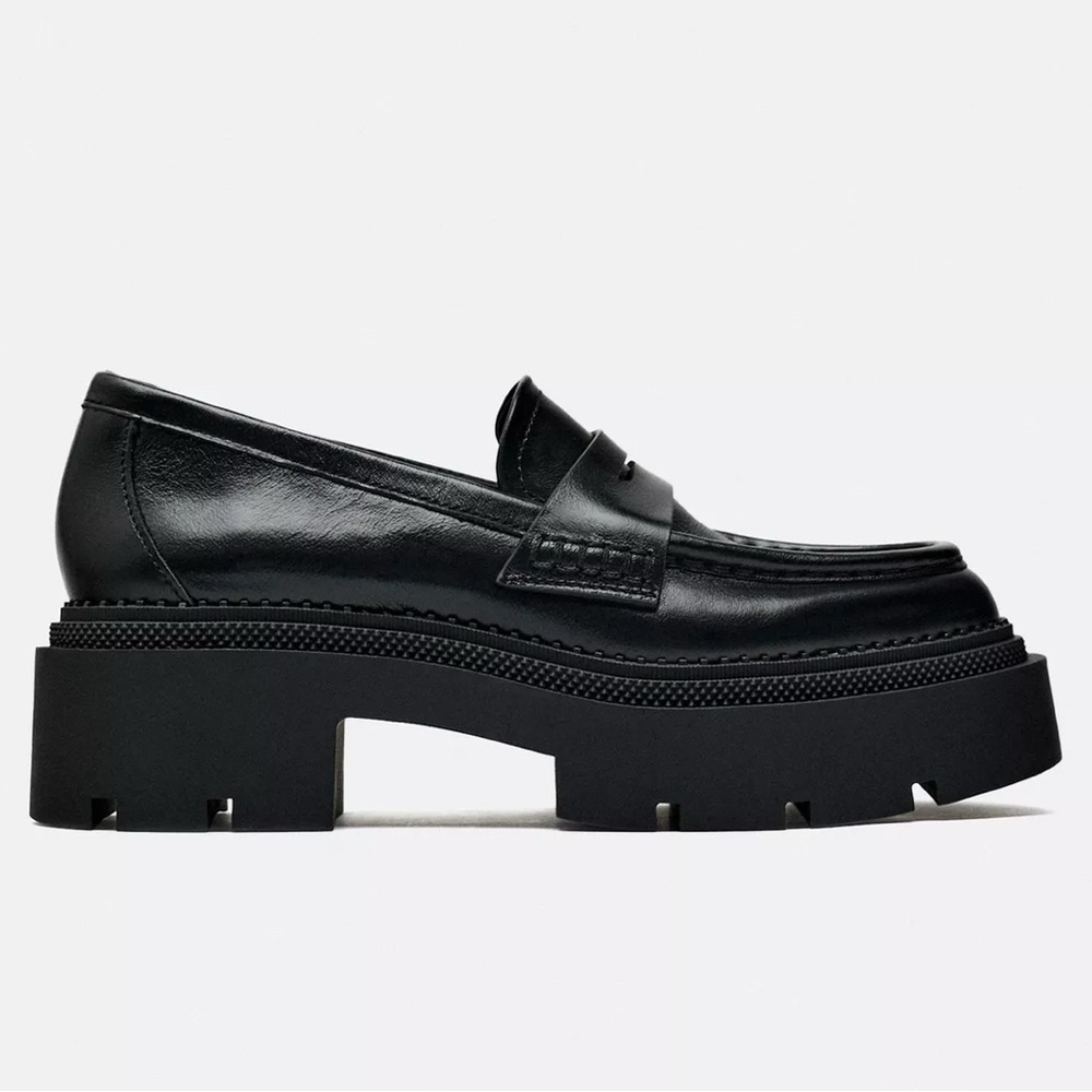 Zara Black Chunky Platform Loafers
